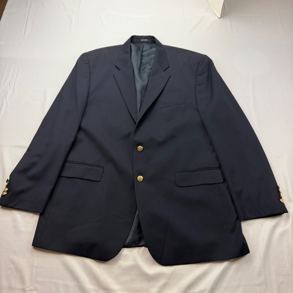 Chaps‎ Blazer Mens 46L Navy Blue Pure New Wool Gold Button Sport Coat 2-Button